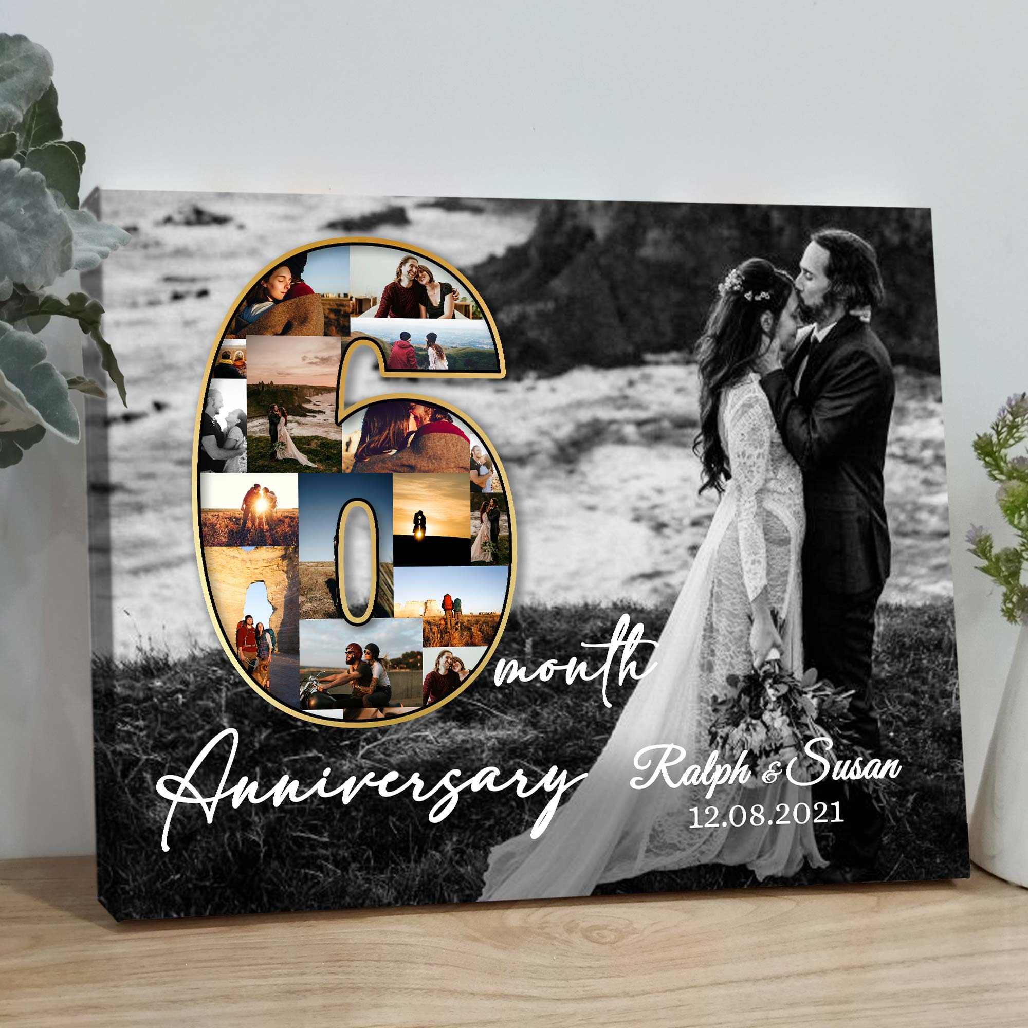 Personalized Valentine's Day Gifts for Him, 6 Month Anniversary Gift Ideas  for Her, Custom Number Photo Collage Canvas Wall Art - Magic Exhalation