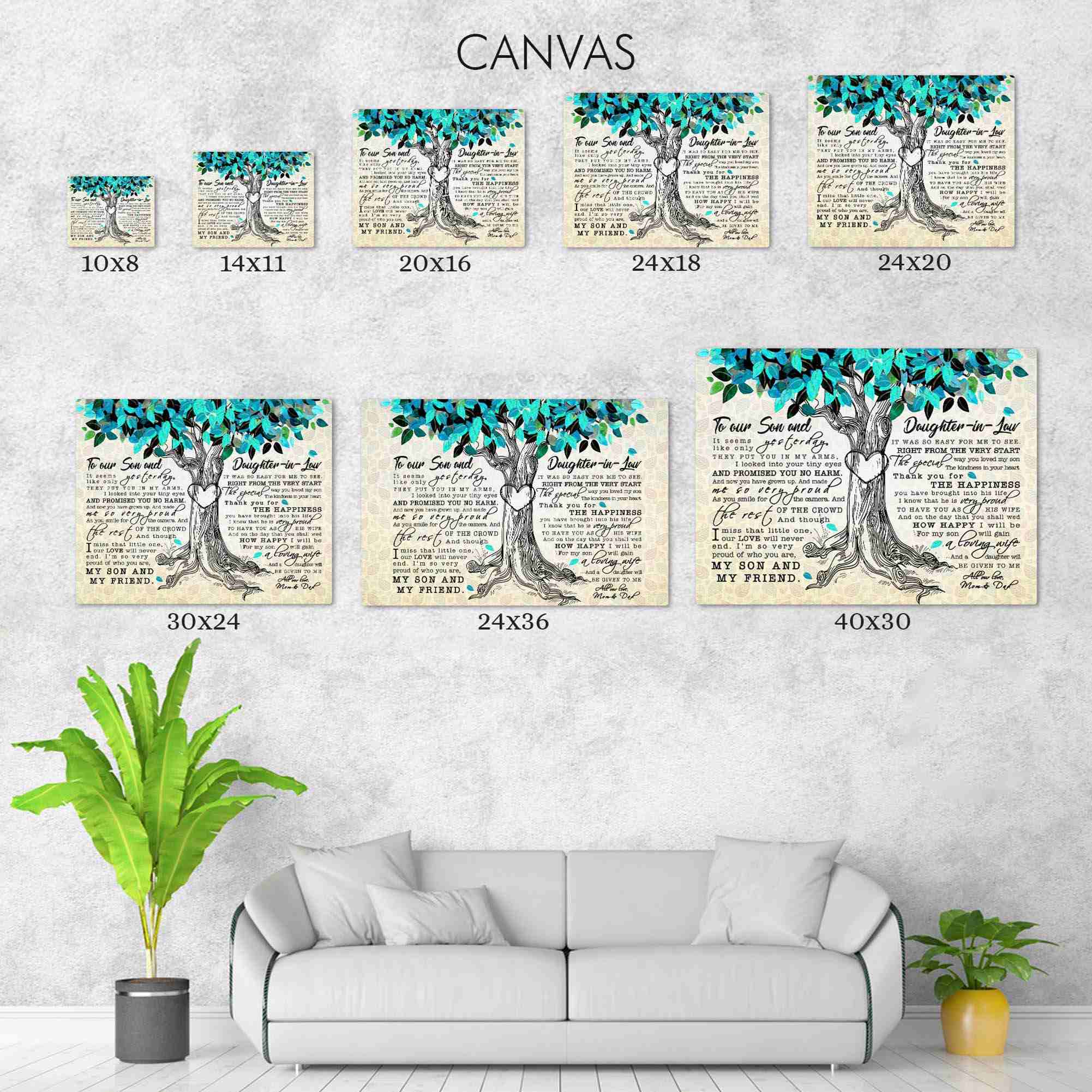 Best Daughter In Law Gifts Canvas Wall Art, Custom Family Tree Of Life Unique Wedding Gifts
