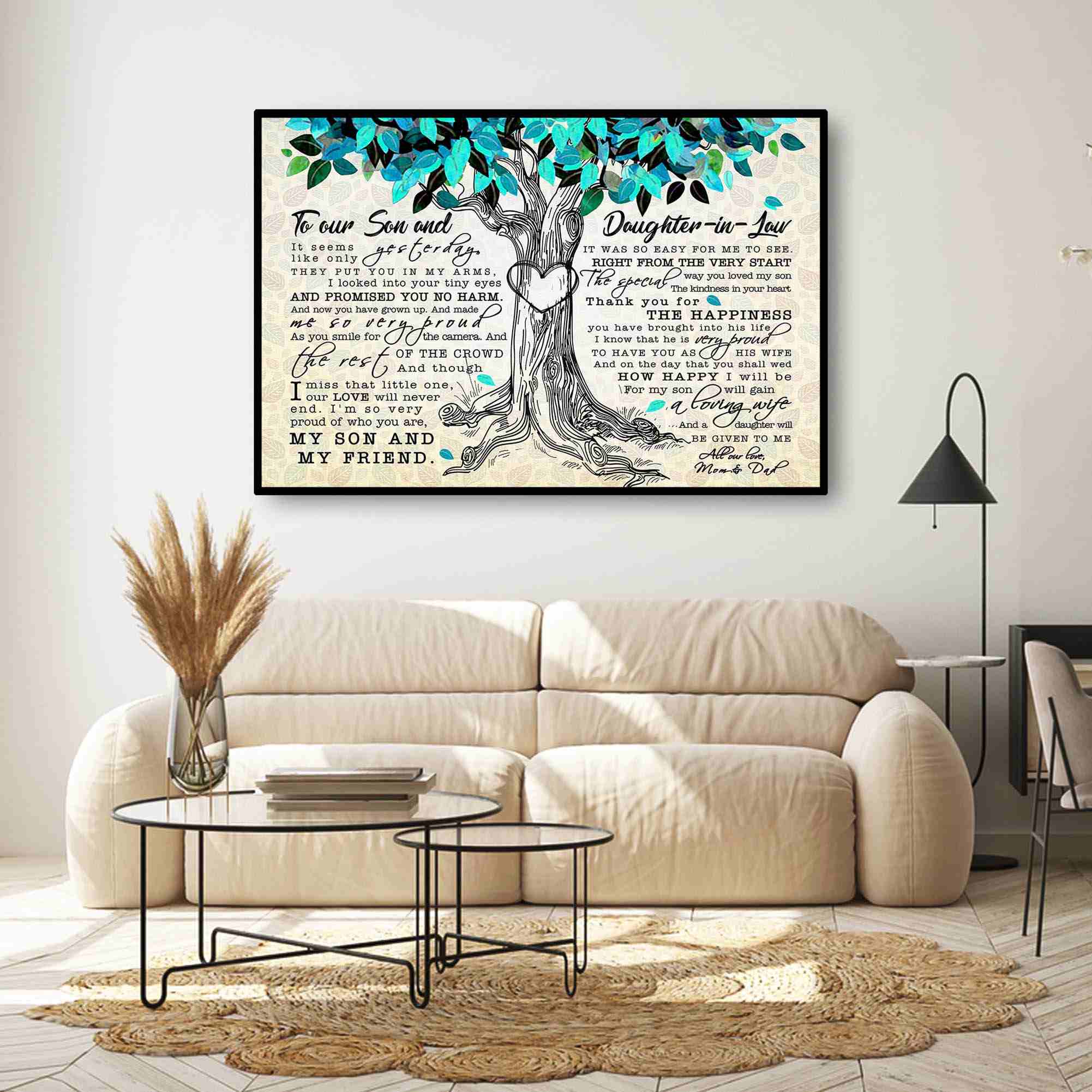 Best Daughter In Law Gifts Canvas Wall Art, Custom Family Tree Of Life Unique Wedding Gifts