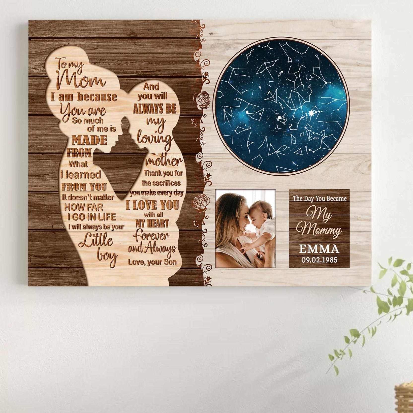Custom Star Map Gift For Mom, First Mothers Day Gift Personalized Farmhouse Mothers Day Gift Wall Art Home Decor, Custom Photo Constellation Star Map