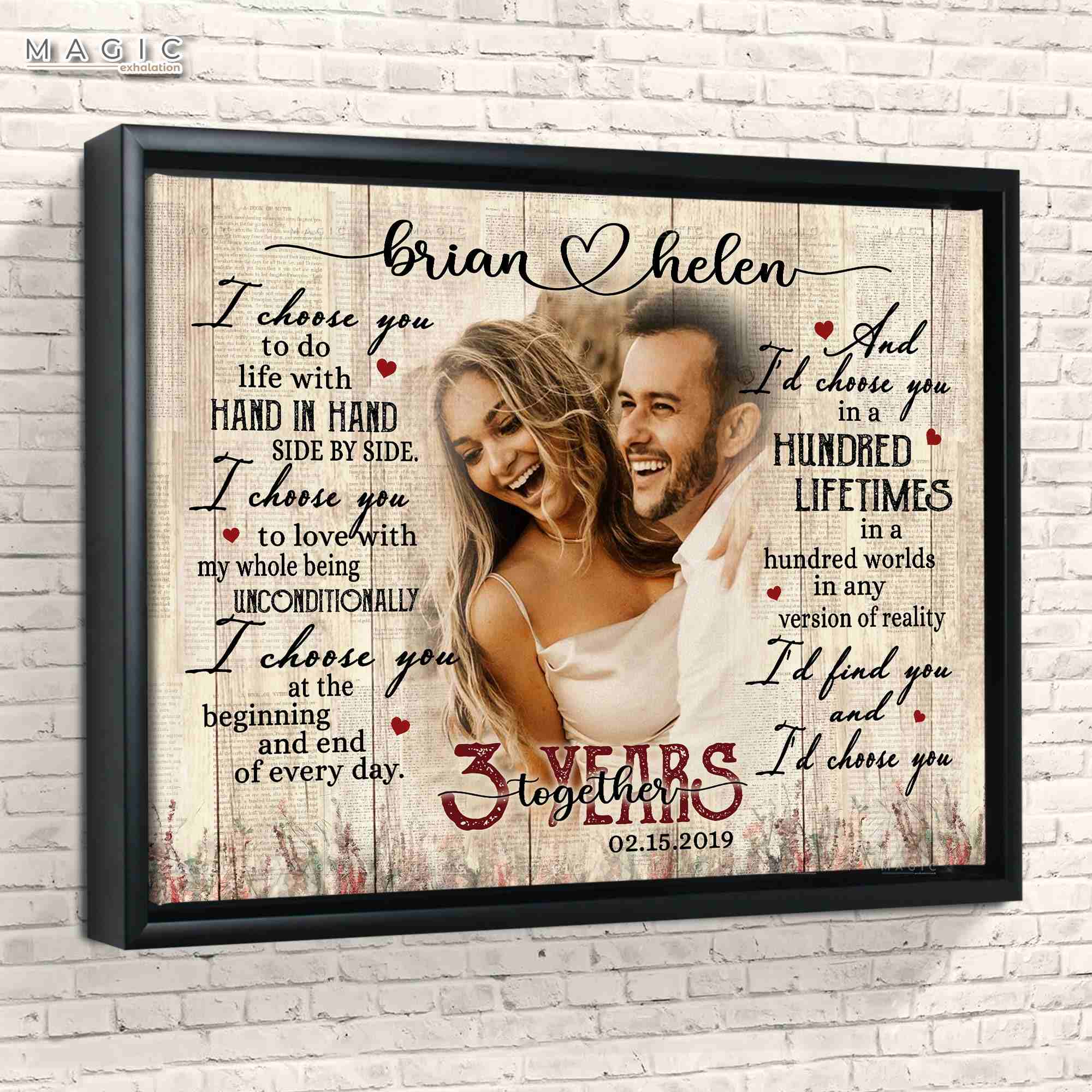 I Choose You 3rd Anniversary Ideas Gift For Him, Custom Couple Photo Dating Anniversary Gifts For Boyfriend Canvas