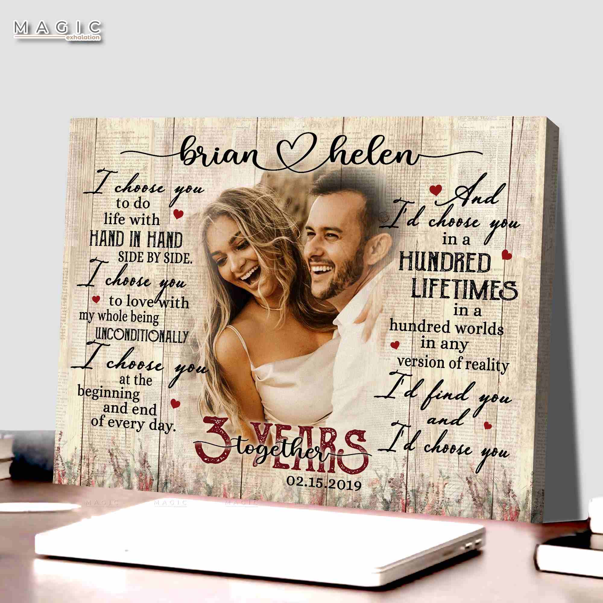 I Choose You 3rd Anniversary Ideas Gift For Him, Custom Couple Photo Dating Anniversary Gifts For Boyfriend Canvas