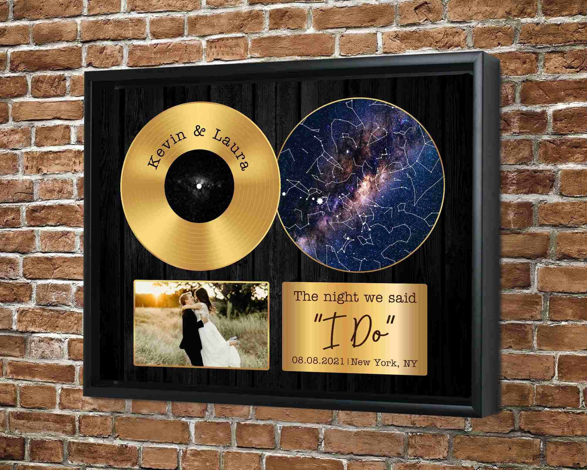 Star Map Vinyl Record Frame Tin Anniversary Gifts, Personalized Anniversary Gifts For Him For Her, Custom Record Vinyl Canvas Prints