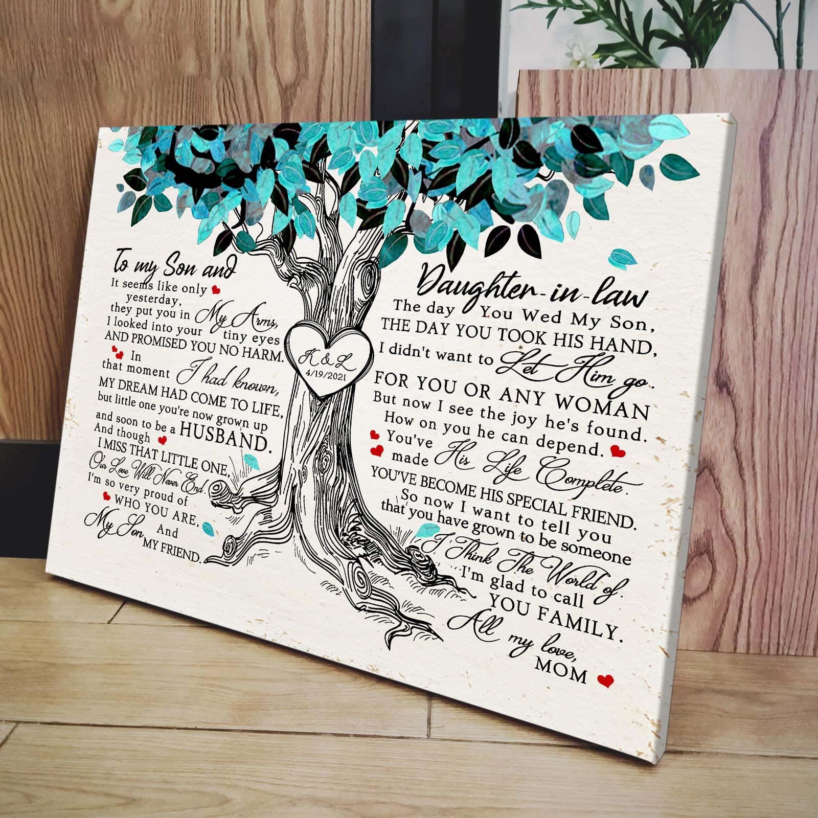 Gifts for daughter in law custom canvas wall art tree of life, wedding gift for son from mother