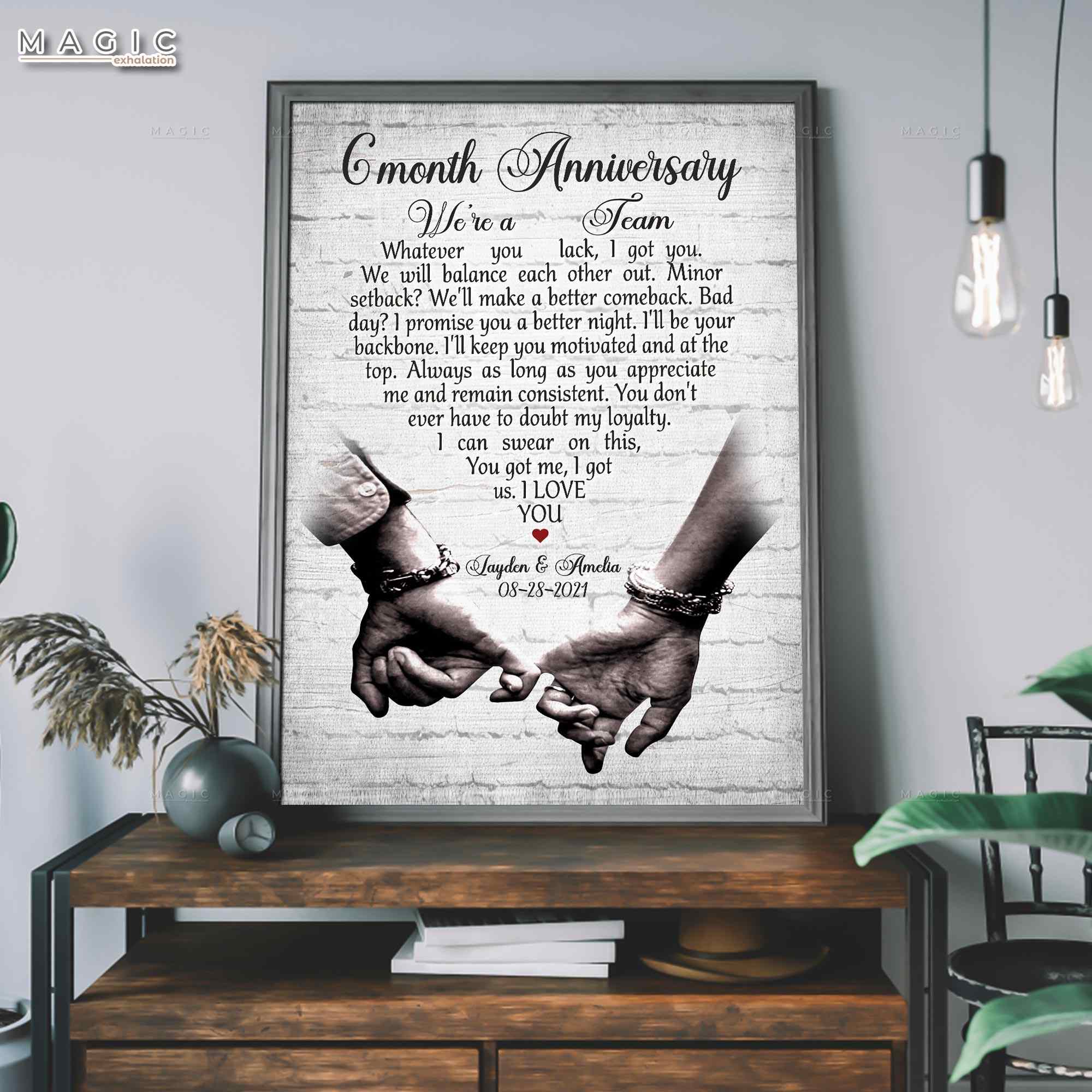 We're A Team Custom 6 Month Wedding Anniversary Gift Canvas Wall Art, Six Month Anniversary Gifts for Him, 6 Months Gift