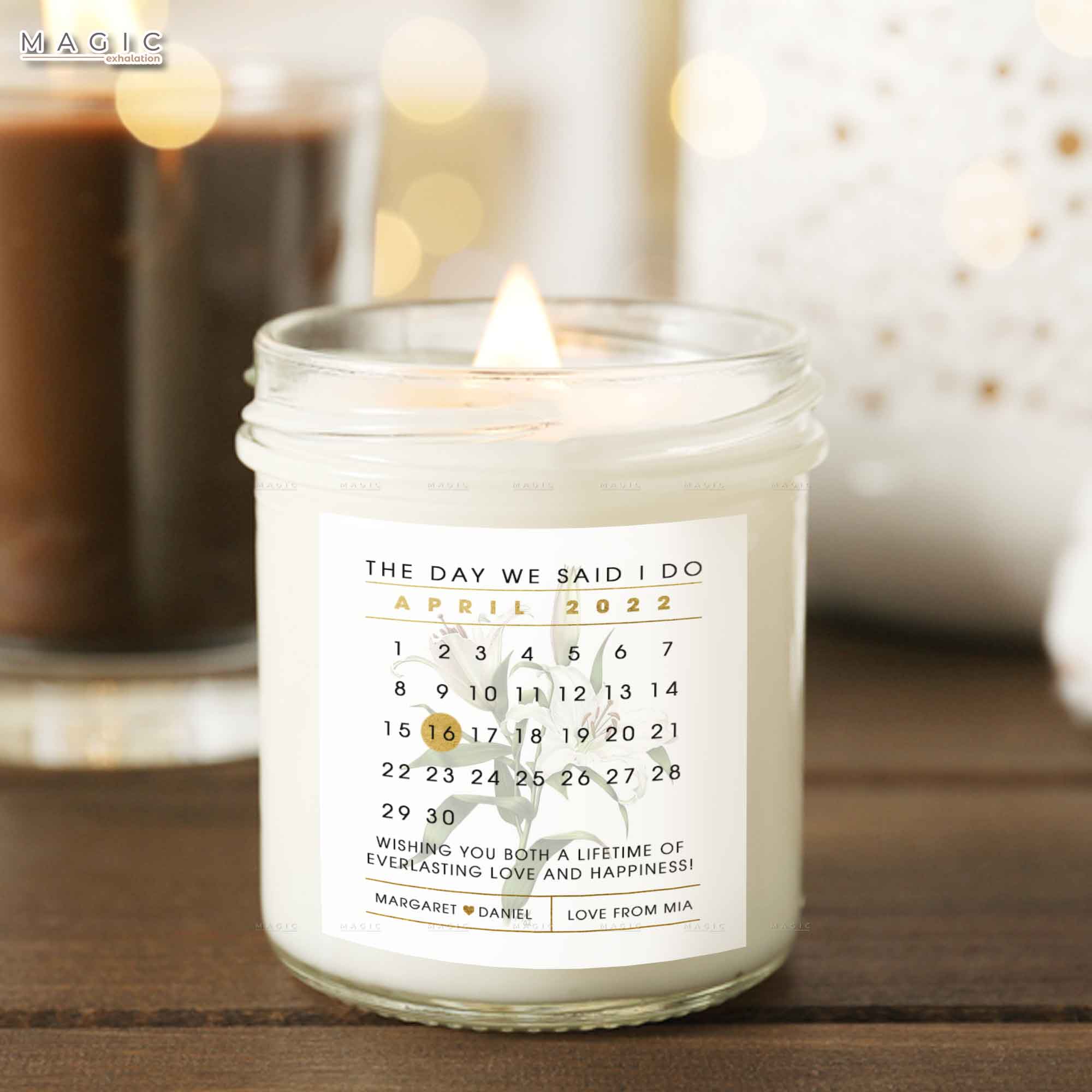 Wedding Day Candle Gift For Groom and Bride, Custom Calendar Candle Bridal Shower Gift, Scented Candles Wedding Gift, Wedding Present Soy Wax Candle