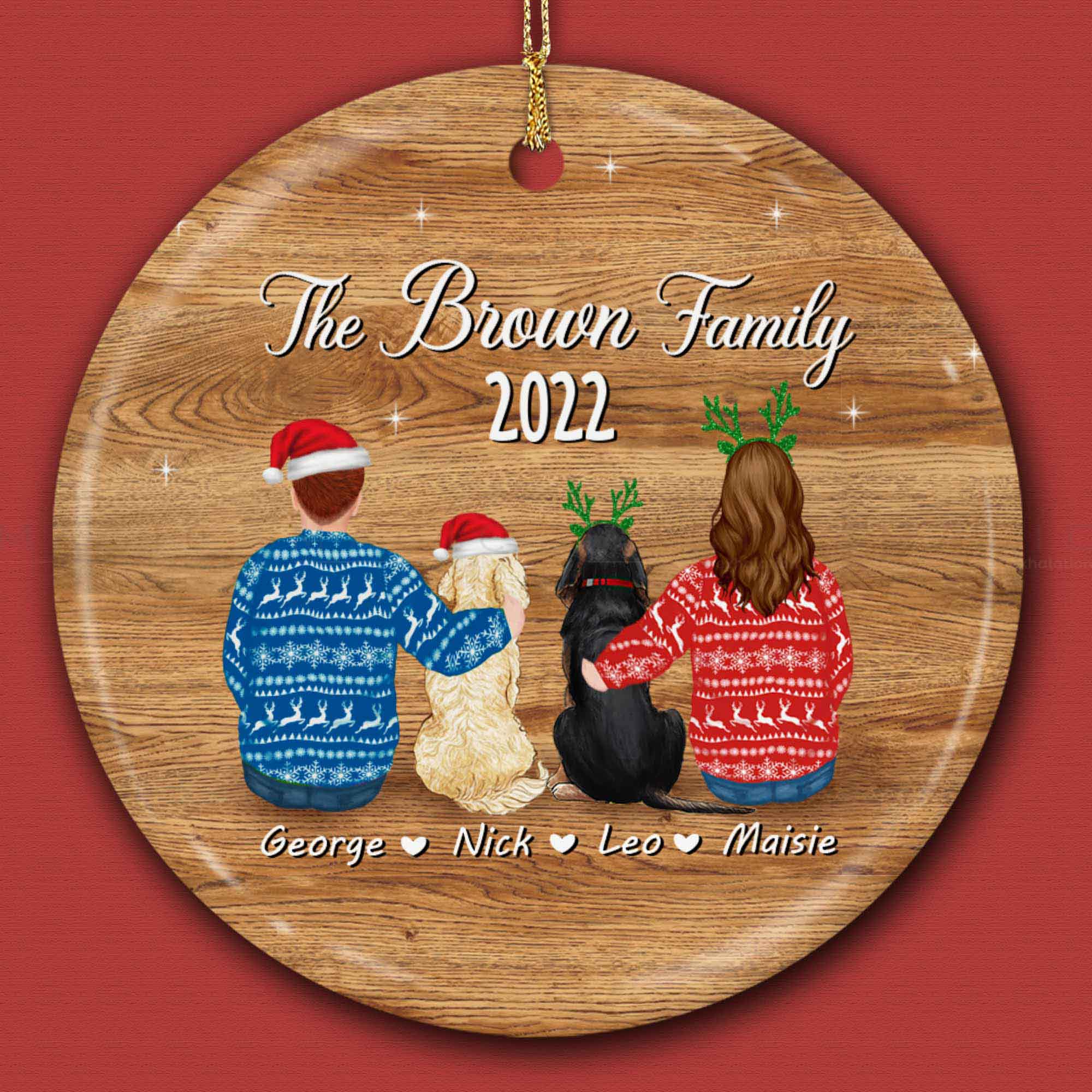 couple with 2 dogs ornament