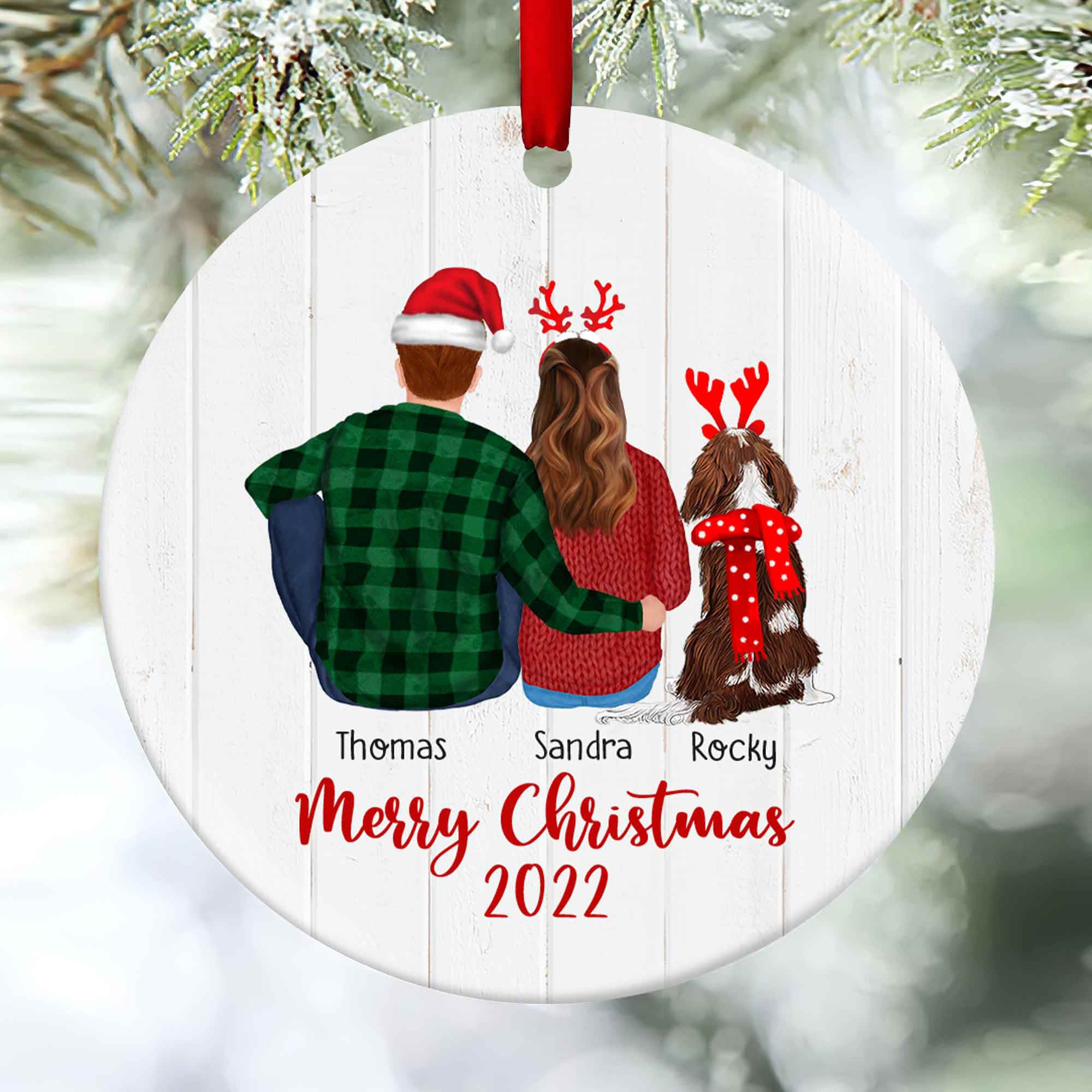 couple with dog ornament