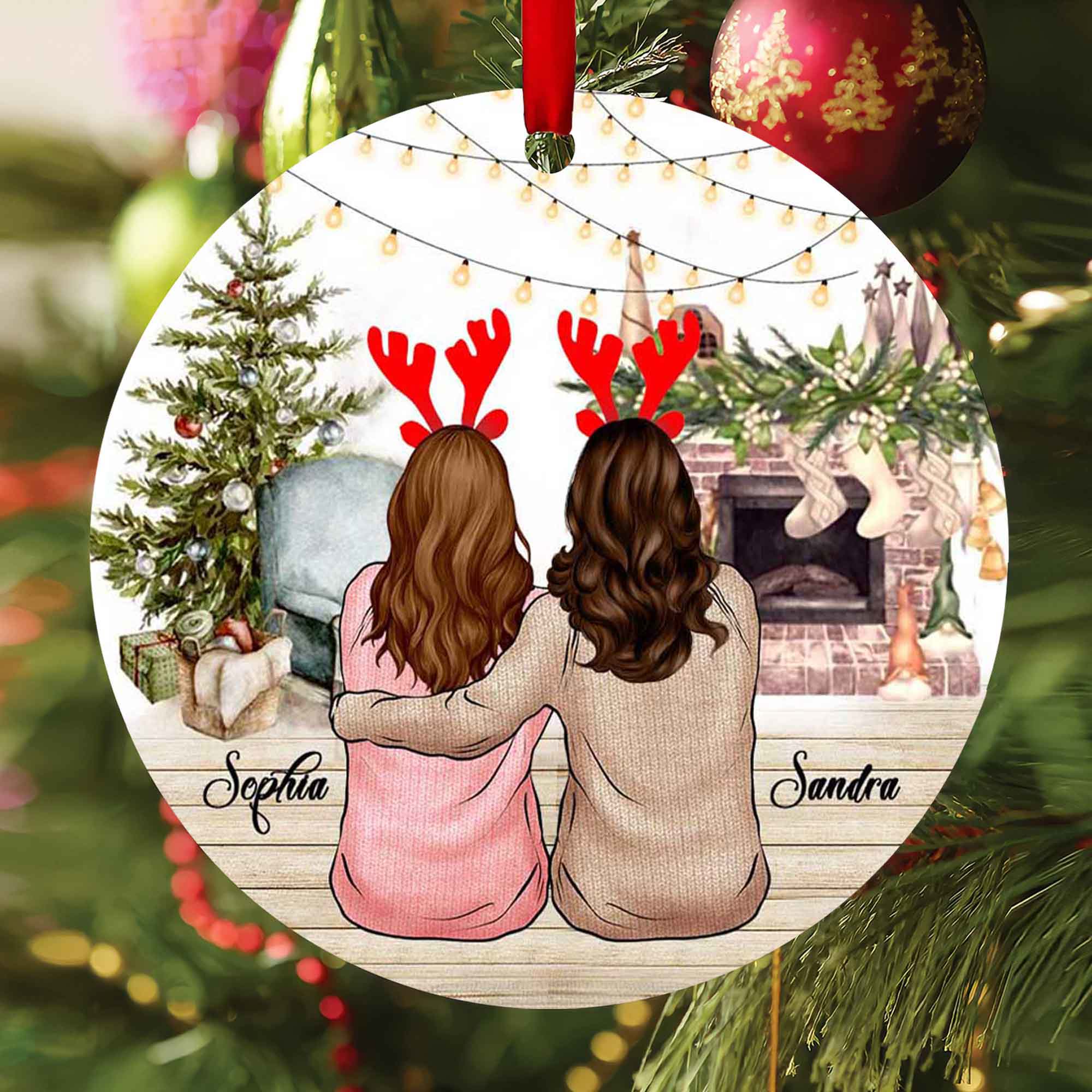 Besties Forever Personalized Christmas Ornament, Sisters or Bestfriends  Womens Gifts
