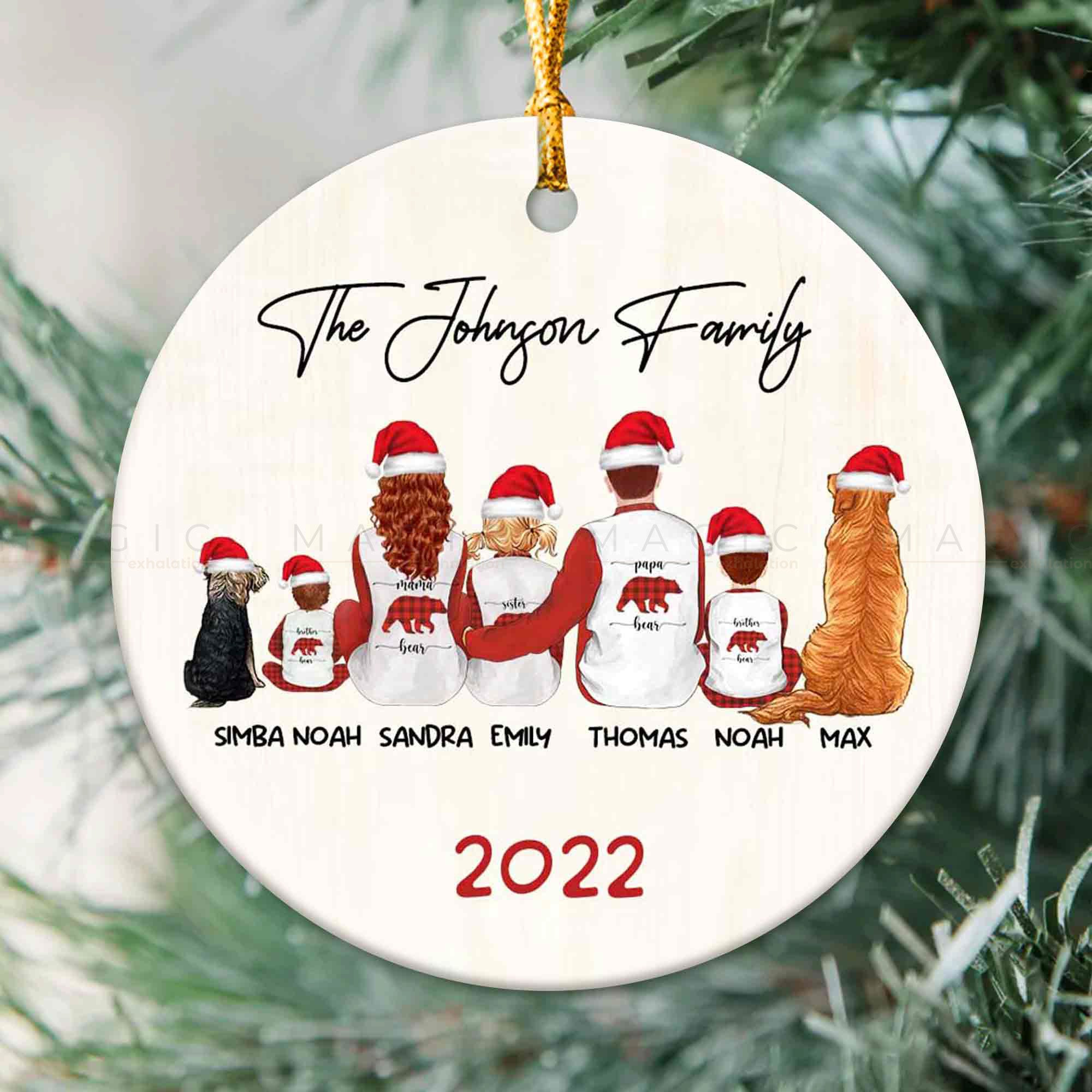 family and dog ornament