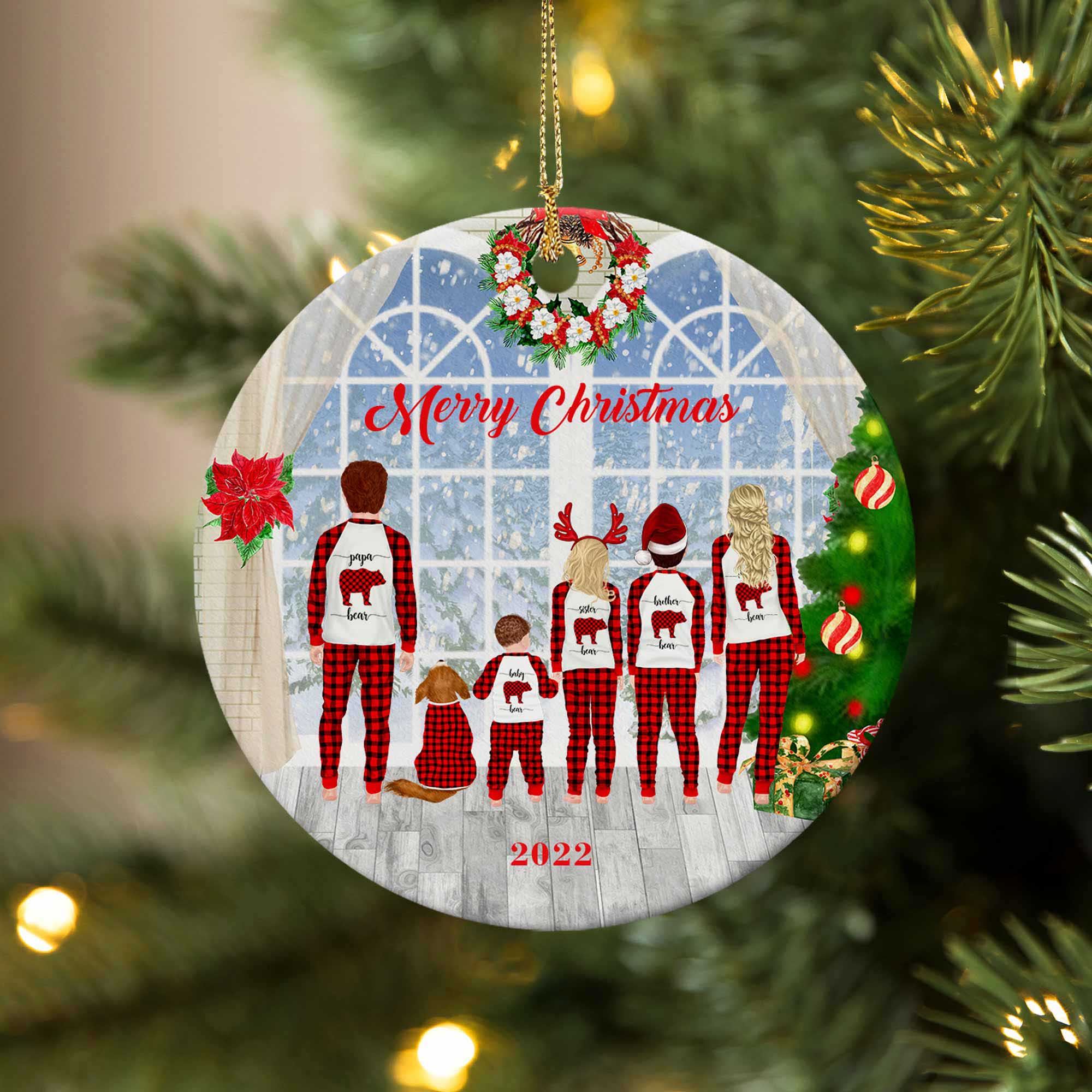 Family of 5 Christmas Ornaments 2022, Custom Family Bear Christmas ...