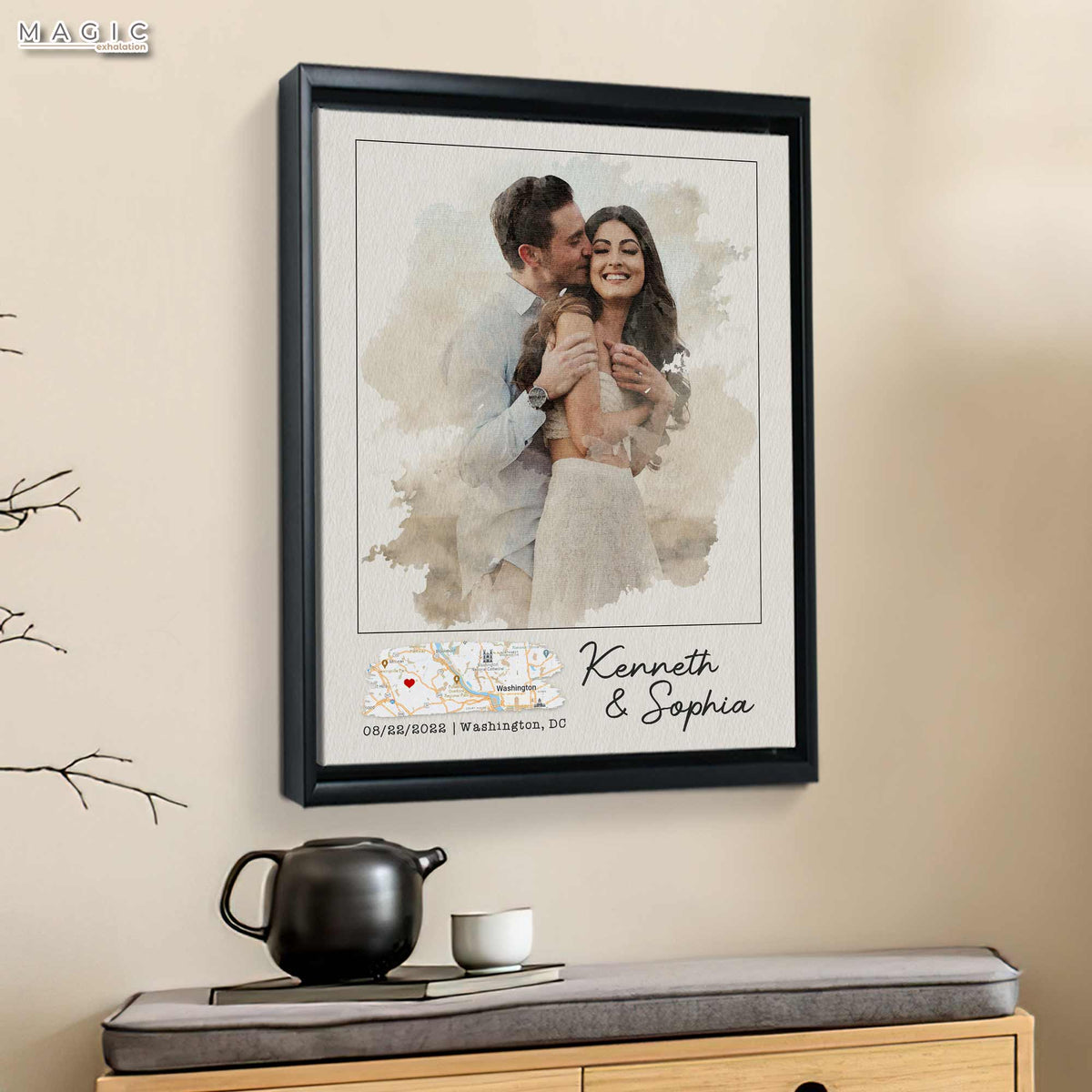 First Wedding Anniversary Gift Custom Couple Portrait Watercolor