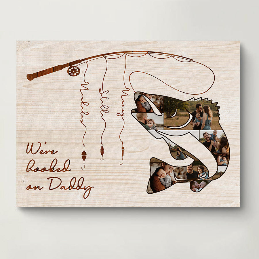 Personalized Fishing Gifts For Men, Fathers Day Fishing Gift With Kids  Names, Hooked on Daddy Canvas Print - Wrapped Canvas, 14x11 inches