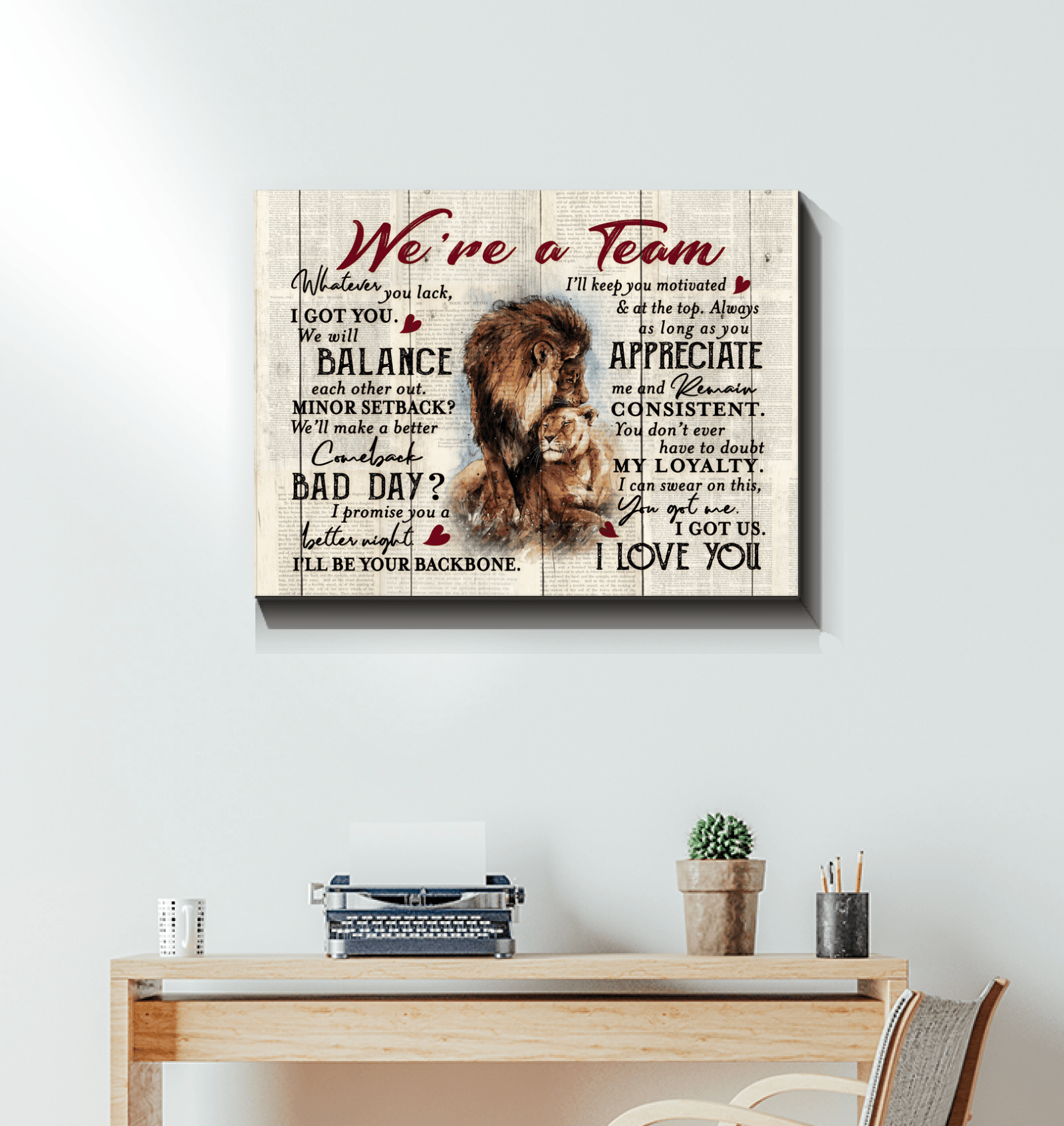 3 Year Anniversary Gifts Couple, Lion We Are A Team Canvas Wall Art Decor For Couple, Anniversary Gift By Year
