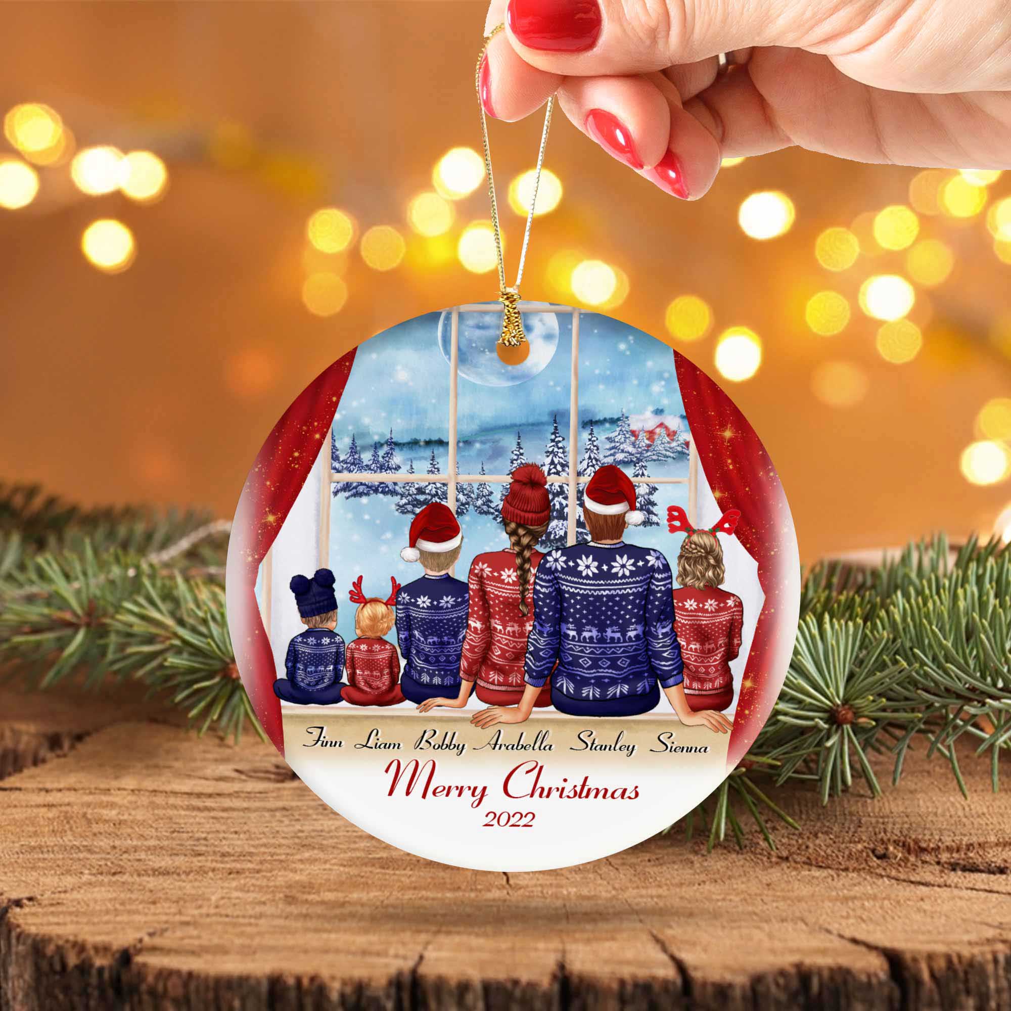 personalized family of 5 ornaments